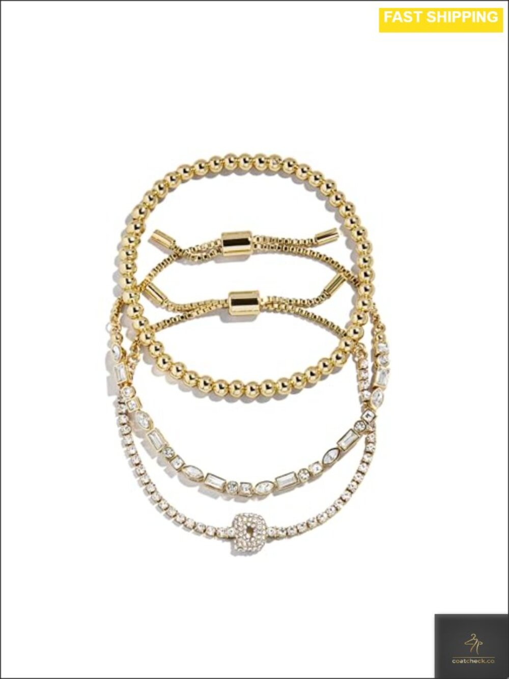 Gold-Plated Initial Beaded Bracelet Gift Set, 3 Piece Tennis & Stretch